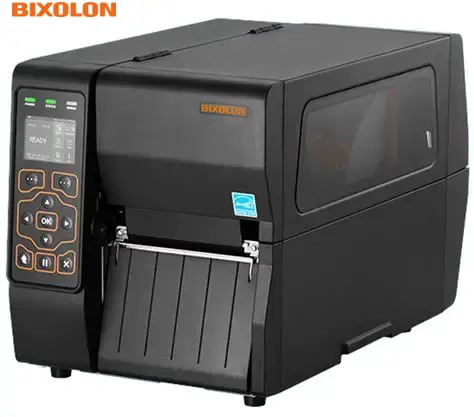 impresora industrial Bixolon XT3-40 negra con pantalla y panel frontal