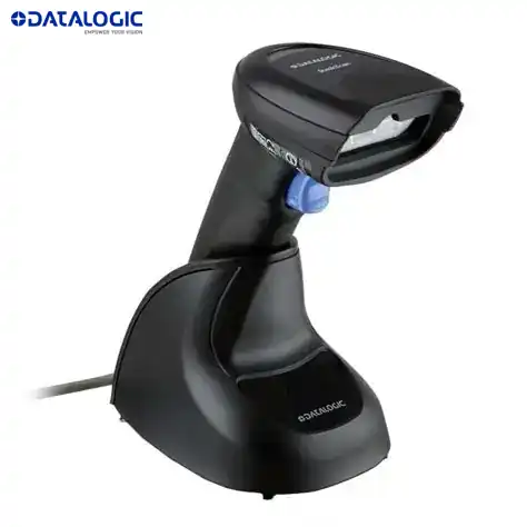 lector Datalogic QuickScan QD2220 negro colocado sobre soporte